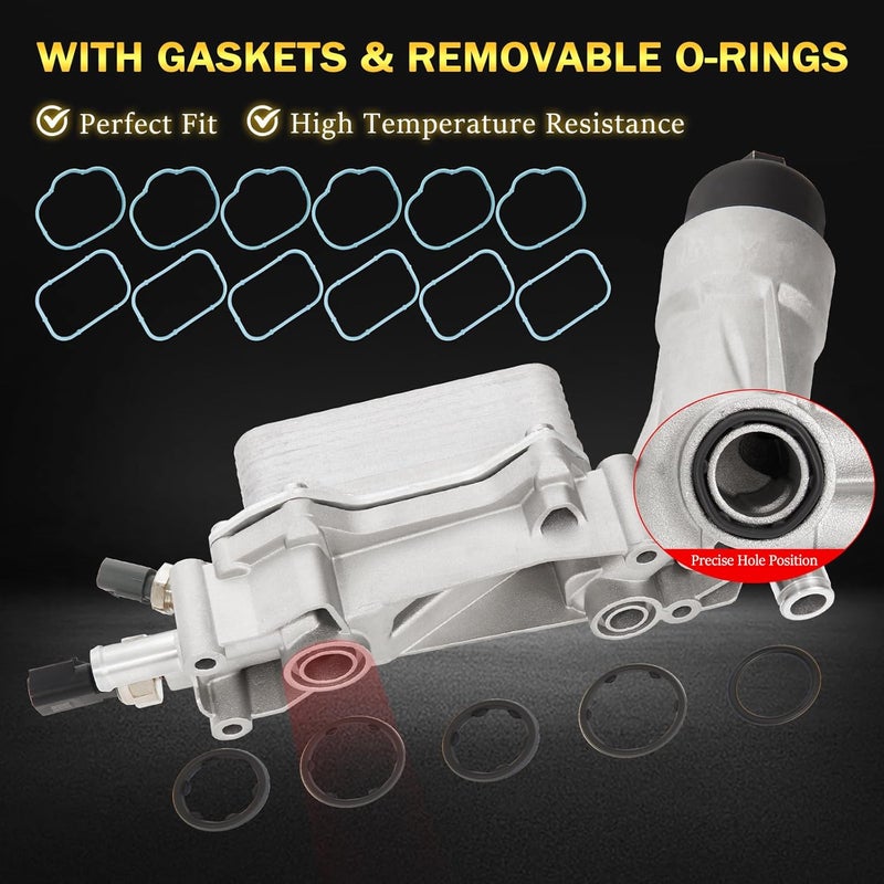 AUTOBABA Upgraded Aluminum Engine Oil Filter Housing with Oil Cooler Sensors and Gaskets Compatible with 2017-2018 Chrysler 200/300 Dodge Charger Avenger Journey Wrangler Ram Promaster 3.2 3.6 V6 - Image 3